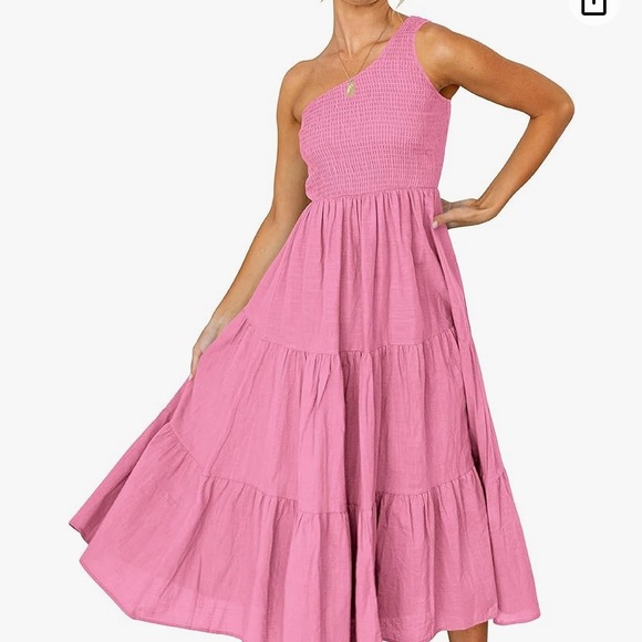 LOGENE Women's One Shoulder Summer Smocked Midi Dress floral large - Picture 3 of 8